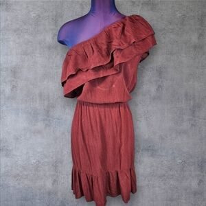 Mossimo Rust Ruffle One Shoulder Blouson Dress Size XL Women's O5